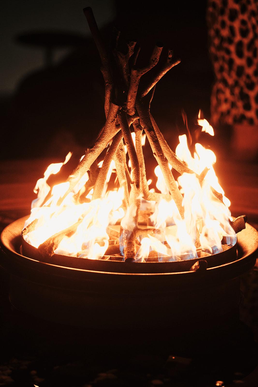 The fire pit stacked and ready, before it was lit for the evening